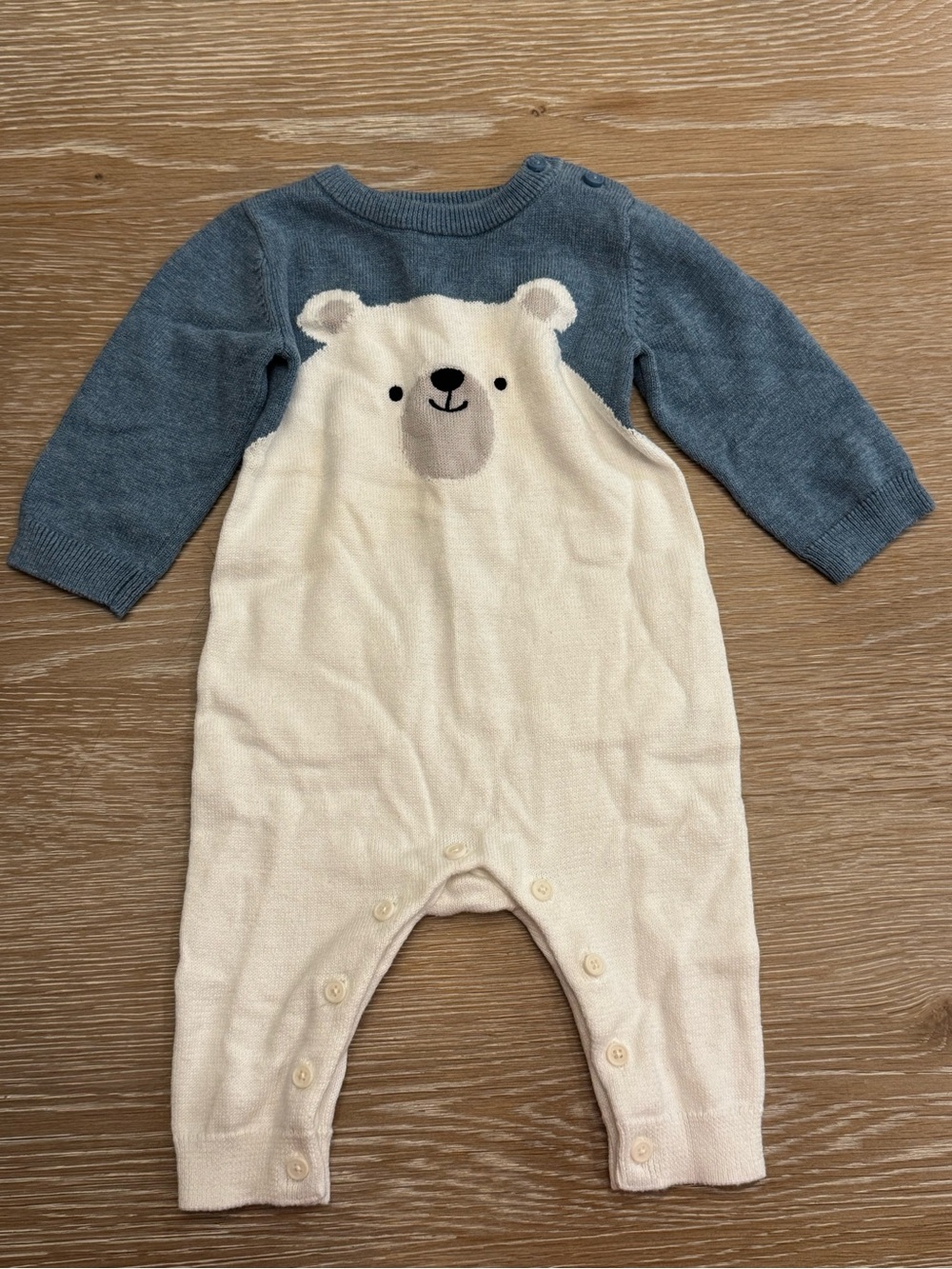 Gymboree Cream Bear Knit One-Piece with Blue Sleeves